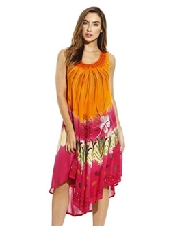 Riviera Sun Tie Dye Summer Dress with Floral Hand Painted Design