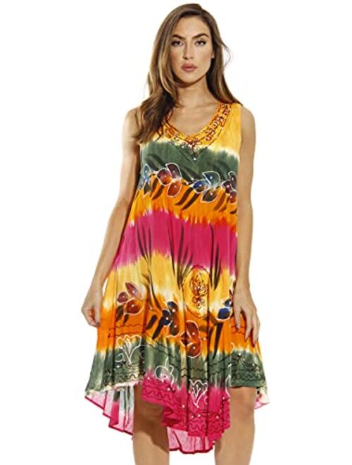 Riviera Sun Tie Dye Summer Dress with Floral Hand Painted Design