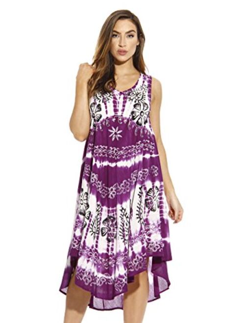 Riviera Sun Tie Dye Summer Dress with Floral Hand Painted Design