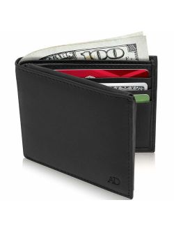 Slim Leather Bifold Wallets For Men - Minimalist Mens Wallet RFID Blocking Card Holder With ID Window Box Gifts For Men