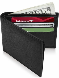 Slim Leather Bifold Wallets For Men - Minimalist Mens Wallet RFID Blocking Card Holder With ID Window Box Gifts For Men