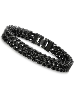 FIBO STEEL Stainless Steel 12MM Two-Strand Wheat Chain Bracelet for Men Punk Biker Bracelet,8.0-9.1 inches