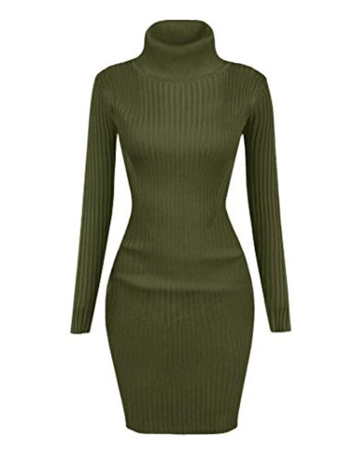 v28 Women Stretchable Turtleneck Knit Long Sleeve Slim Fit Sweater