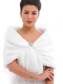 Aukmla Sleeveless Faux Fur Shawl Wedding Fur Wraps and Shawls Bridal Fur Stole for Brides and Bridesmaids