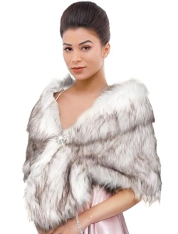 Aukmla Sleeveless Faux Fur Shawl Wedding Fur Wraps and Shawls Bridal Fur Stole for Brides and Bridesmaids