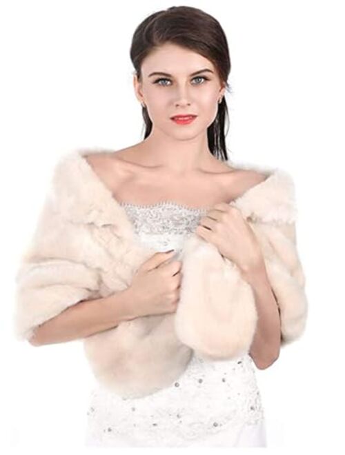 Aukmla Sleeveless Faux Fur Shawl Wedding Fur Wraps and Shawls Bridal Fur Stole for Brides and Bridesmaids