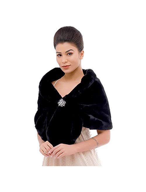 Aukmla Sleeveless Faux Fur Shawl Wedding Fur Wraps and Shawls Bridal Fur Stole for Brides and Bridesmaids