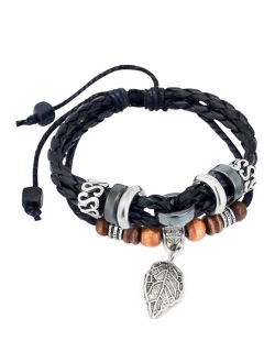 Suyi Multilayer Adjustable Leather Woven Braided Bangle Cross Bracelet Leaf Wrist Cuff Wristband