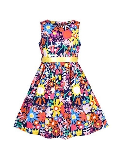 Girls Dress Blue Flower Print