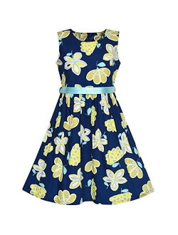 Girls Dress Blue Flower Print