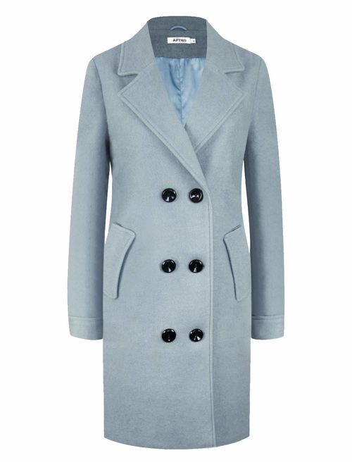 APTRO Women's Wool Blend Double Breasted Notched Lapels Winter Coat Mid-Long Pea Coat