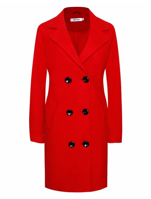 APTRO Women's Wool Blend Double Breasted Notched Lapels Winter Coat Mid-Long Pea Coat