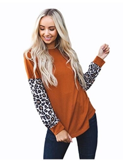 Tickled Teal Women's Long Sleeve Leopard Knit Casual Loose Sweater Outerwear