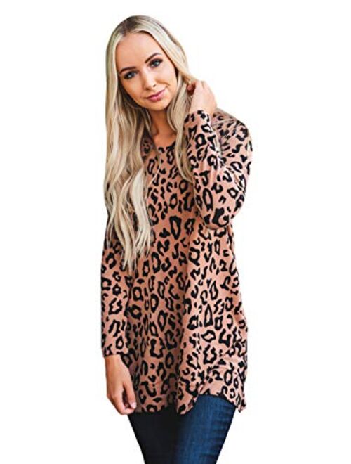 Tickled Teal Women's Long Sleeve Leopard Knit Casual Loose Sweater Outerwear