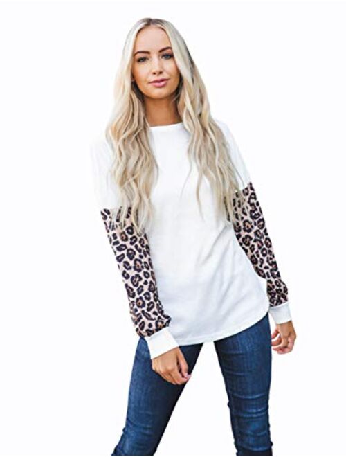 Tickled Teal Women's Long Sleeve Leopard Knit Casual Loose Sweater Outerwear