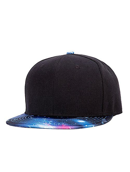 Quanhaigou Purple Galaxy Snapback Hat Unisex Trucker Hat Hip Hop Plaid Flat Bill Brim Adjustable Baseball Cap