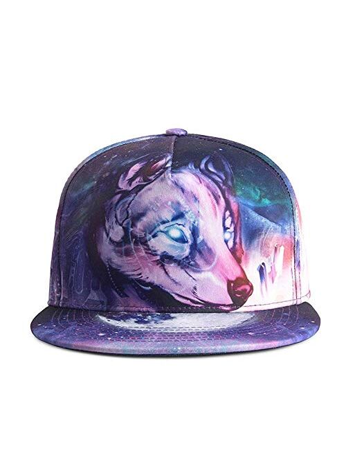 Quanhaigou Purple Galaxy Snapback Hat Unisex Trucker Hat Hip Hop Plaid Flat Bill Brim Adjustable Baseball Cap