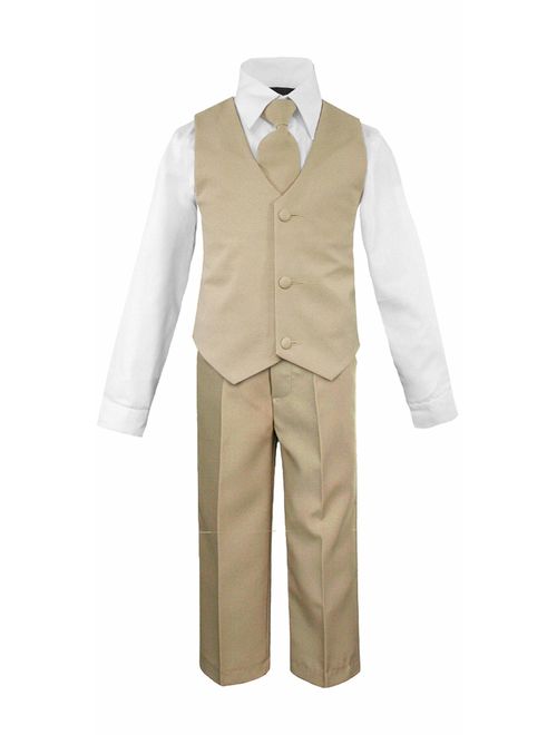 Luca Gabriel Toddler Boys' 5 Piece Classic Fit No Tail Formal Khaki Dress Suit Set with Tie and Vest