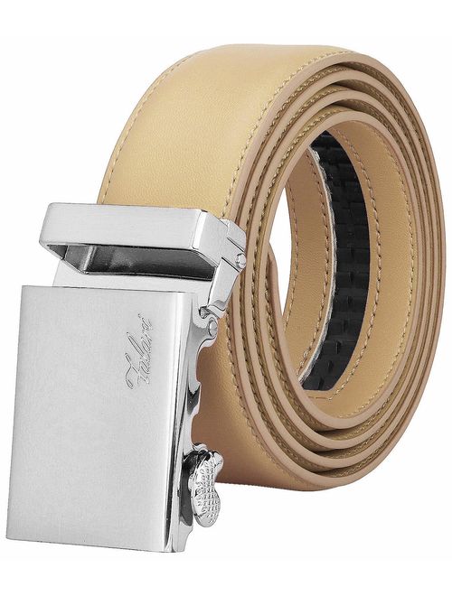 Falari Men Unisex Genuine Leather Ratchet Dress Belt Automatic Sliding Buckle - 20 Variety Colors - Trim to Fit