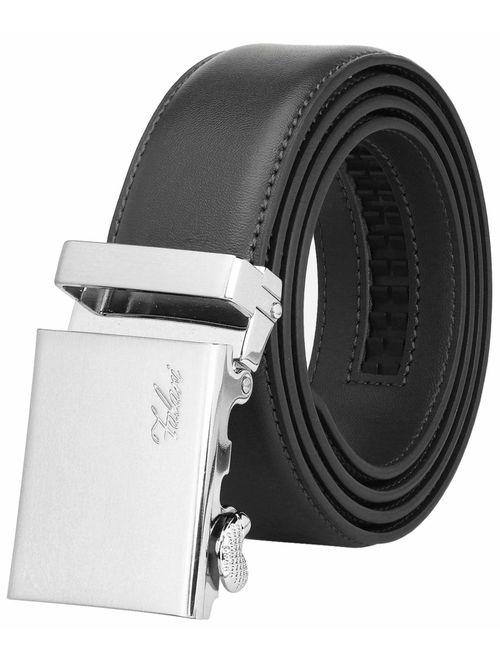 Falari Men Unisex Genuine Leather Ratchet Dress Belt Automatic Sliding Buckle - 20 Variety Colors - Trim to Fit