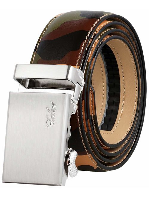 Falari Men Unisex Genuine Leather Ratchet Dress Belt Automatic Sliding Buckle - 20 Variety Colors - Trim to Fit