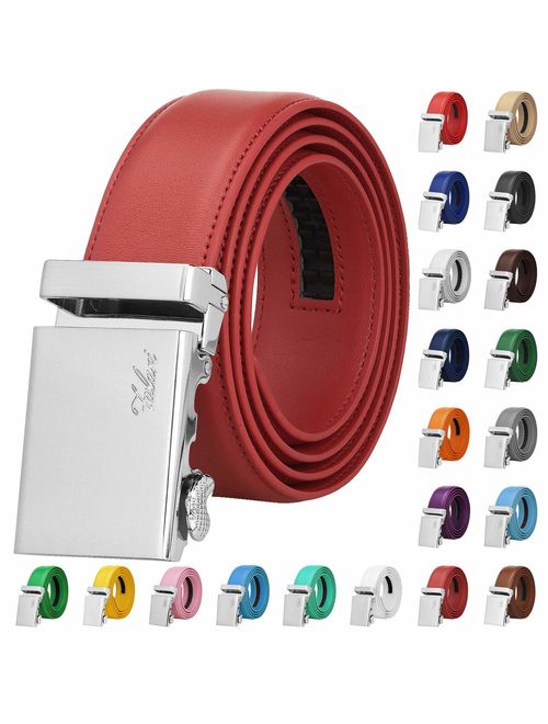 Falari Men Unisex Genuine Leather Ratchet Dress Belt Automatic Sliding Buckle - 20 Variety Colors - Trim to Fit