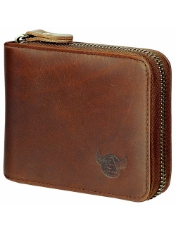 Admetus Men's Genuine Leather Short Zip-around Bifold Wallet