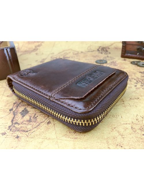 Admetus Men's Genuine Leather Short Zip-around Bifold Wallet