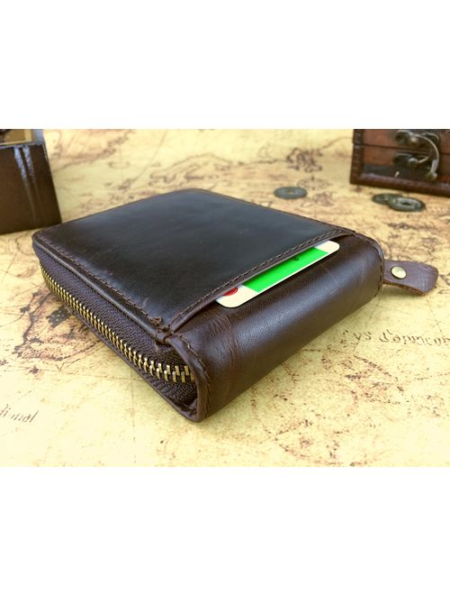 Admetus Men's Genuine Leather Short Zip-around Bifold Wallet