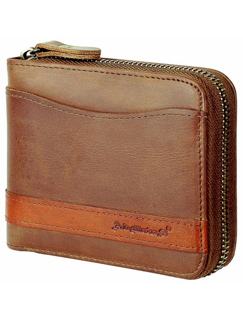 Admetus Men's Genuine Leather Short Zip-around Bifold Wallet