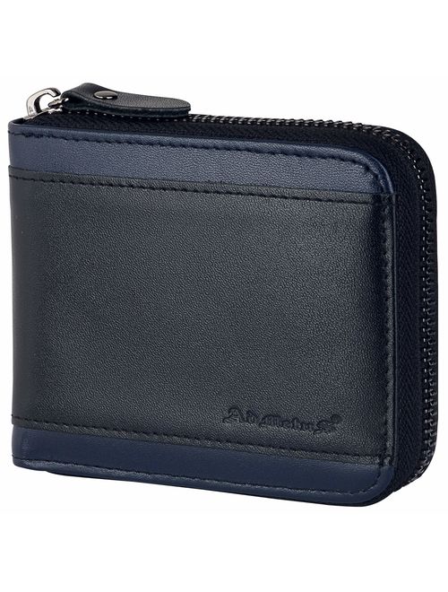 Admetus Men's Genuine Leather Short Zip-around Bifold Wallet