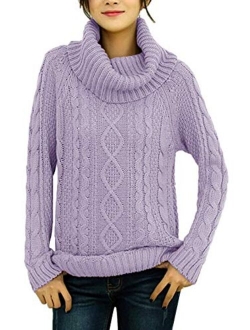 v28 Women's Pure Cotton Korean Turtle Cowl Neck Ribbed Cable Knit Long Sweater