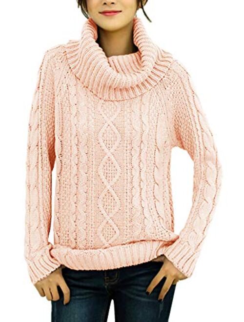 v28 Women's Pure Cotton Korean Turtle Cowl Neck Ribbed Cable Knit Long Sweater