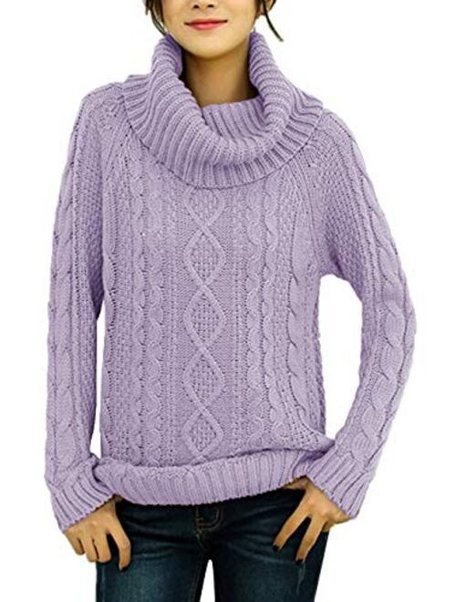 v28 Women's Pure Cotton Korean Turtle Cowl Neck Ribbed Cable Knit Long Sweater