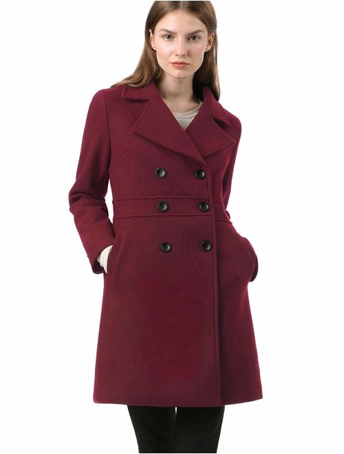 Allegra K Women's Double Breasted Notched Lapel Long Winter Coats