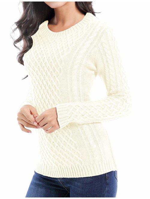 v28 Women Crew Neck Knit Stretchable Elasticity Long Sleeve Sweater Jumper Pullover