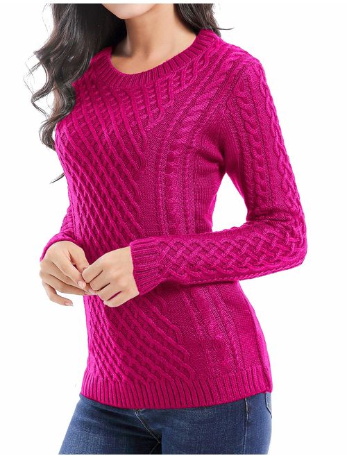 v28 Women Crew Neck Knit Stretchable Elasticity Long Sleeve Sweater Jumper Pullover