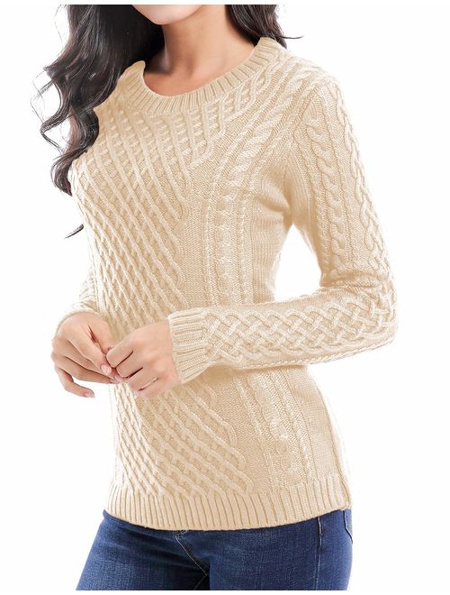 v28 Women Crew Neck Knit Stretchable Elasticity Long Sleeve Sweater Jumper Pullover