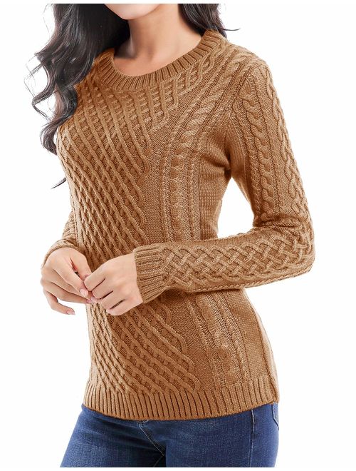 v28 Women Crew Neck Knit Stretchable Elasticity Long Sleeve Sweater Jumper Pullover