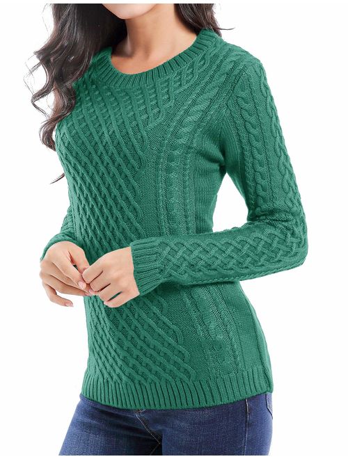 v28 Women Crew Neck Knit Stretchable Elasticity Long Sleeve Sweater Jumper Pullover