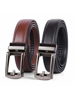 WERFORU Set of 2 Leather Ratchet Dress Belt for Men Perfect Fit Waist Size up to 44 inches with Automatic Buckle