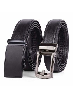 WERFORU Set of 2 Leather Ratchet Dress Belt for Men Perfect Fit Waist Size up to 44 inches with Automatic Buckle