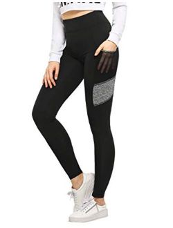 Women's Stretchy Skinny Sheer Mesh Insert Workout Leggings Yoga Tights