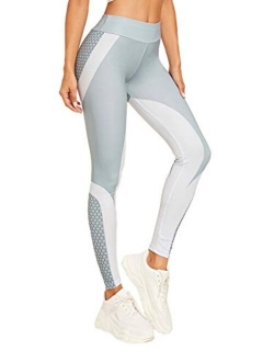 Women's Stretchy Skinny Sheer Mesh Insert Workout Leggings Yoga Tights