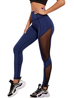 Women's Stretchy Skinny Sheer Mesh Insert Workout Leggings Yoga Tights