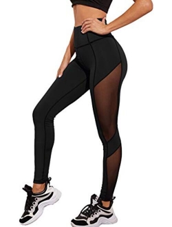 Women's Stretchy Skinny Sheer Mesh Insert Workout Leggings Yoga Tights