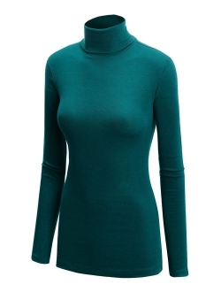 Lock and Love Women's Soft Basic Lightweight Long Sleeve Turtleneck Top S-3XL_Made in U.S.A.