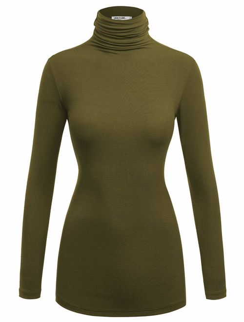 Lock and Love Women's Soft Basic Lightweight Long Sleeve Turtleneck Top S-3XL_Made in U.S.A.