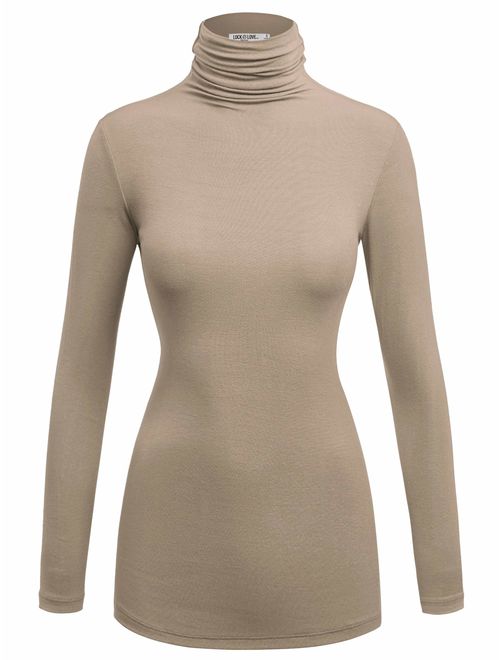 Lock and Love Women's Soft Basic Lightweight Long Sleeve Turtleneck Top S-3XL_Made in U.S.A.