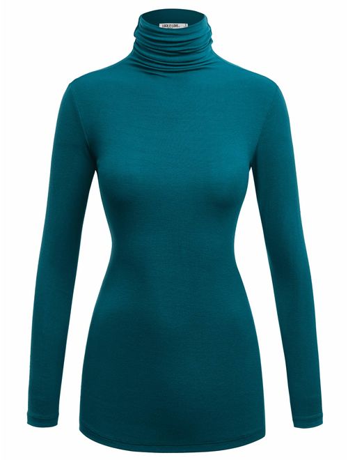 Lock and Love Women's Soft Basic Lightweight Long Sleeve Turtleneck Top S-3XL_Made in U.S.A.